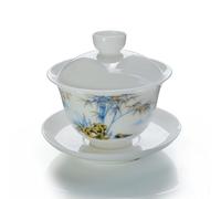 Liang baobao Ice Jade White Porcelain Gaiwan,5oz Teacup Suet-fat Jade Porcelain Chinese Tea Cup Set for Gongfu Tea (bamboo)
