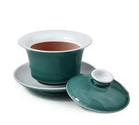 Liang baobao Porcelain Gaiwan 5oz/150ml Teacup White Glazed Tea Cup Tureen Chinese Sancai Cover Bowl Lid Saucer Set (Green)