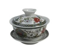 Liang Baobao Porcelain Gaiwan 5oz Teacup Gongfu Tea Cup Tureen Chinese Sancai Cover Bowl Lid Saucer Set (Bird and Flower)