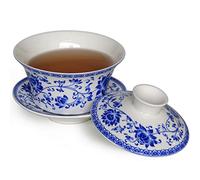 Liang baobao Traditional Gaiwan Tea Set with Lid and Saucer Gongfu Tea Cup Porcelain Blue Lotus Design Teacups 200ml