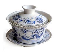 Liang baobao Traditional Gaiwan Tea Set with Lid and Saucer Handmade Ceramic Tea Cup Flower Porcelain Teacups 10oz