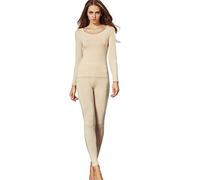 Liang Rou Women's Crew Neck Top & Bottom Ultra Thin Thermal Underwear Set Apricot X-Large