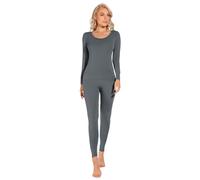Liang Rou Women's Crew Neck Top & Bottom Ultra Thin Thermal Underwear Set Grayish Blue Large