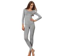 Liang Rou Women's Crew Neck Top & Bottom Ultra Thin Thermal Underwear Set Grey S