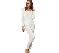 Liang Rou Women's Crew Neck Top & Bottom Ultra Thin Thermal Underwear Set Off-White Large