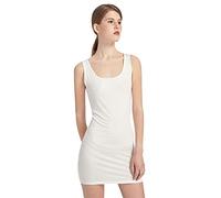 Liang Rou Women's Mini-Ribbed Scoop Neck Extra Long Tank Top Creamy White S