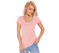 Liang Rou Women's Mini-Ribbed Stretch Scoop Neck T-Shirt Baby Pink S