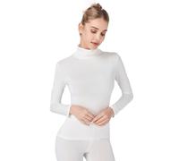 Liang Rou Women's Mock Turtle Neck Ultra Thin Long Sleeve Thermal Baselayer Undershirt High Neck Top Off-White Small