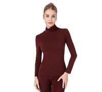 Liang Rou Women's Mock Turtle Neck Ultra Thin Long Sleeve Thermal Baselayer Undershirt High Neck Top Dark Rosewood Medium