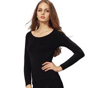 Liang Rou Women's Round Neck Ultra Thin Basic Long Sleeve Shirt Black S