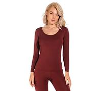 Liang Rou Women's Round Neck Ultra Thin Basic Long Sleeve Shirt Dark Rosewood Medium