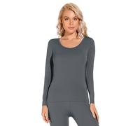 Liang Rou Women's Round Neck Ultra Thin Basic Long Sleeve Shirt Grayish Blue Large