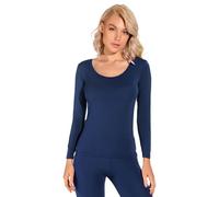 Liang Rou Women's Round Neck Ultra Thin Basic Long Sleeve Shirt Royal Blue Small