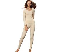 Liang Rou Women's Scoop Neck Stretch Top & Bottom Thin Thermal Underwear Set 1 Set Apricot One Size