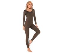 Liang Rou Women's Scoop Neck Top & Bottom Ultra Thin Thermal Underwear Set Coffee Brown X-Large