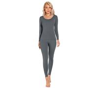 Liang Rou Women's Scoop Neck Top & Bottom Ultra Thin Thermal Underwear Set Grayish Blue Medium