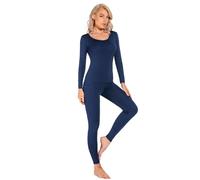 Liang Rou Women's Scoop Neck Top & Bottom Ultra Thin Thermal Underwear Set Royal Blue X-Large
