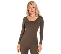 Liang Rou Women's Scoop Neck Ultra Thin Basic Long Sleeve Shirt Coffee Brown Medium