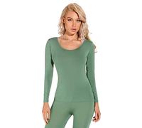 Liang Rou Women's Scoop Neck Ultra Thin Basic Long Sleeve Shirt Eco Green Medium