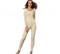 Liang Rou women's U-cut stretch thin underwear set, leggings and long-sleeved shirt - Beige - Large