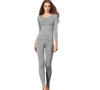 Liang Rou women's U-cut stretch thin underwear set, leggings and long-sleeved shirt - Grey - Large