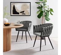 Liang Velvet Weave Dining Chairs Woven Style With Black Metal Legs Set Of 2 ECASA Light Grey One Size