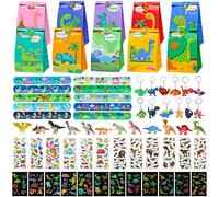 Liangding 80PCS Dinosaur Party Favours Set for Ages 3+ - Includes Dino Keychains, Slap Bracelets, Gift Bags, Mini Figures & Tattoo Stickers - Ideal for Kids’ Birthday Parties and Party Bag Fillers