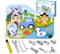 Liangding Montessori Wooden Farm Busy Board, 17 Piece Screw Activity Board with Screwdriver, Wrench and 7 Screws, Fine Motor Skills Preschool Learning Toy for Kids 3 4 5 6, Gift for Boys & Girls
