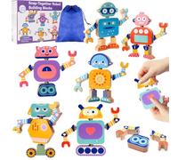 Liangding Wooden Snap-Together Robot Building Block Set, Montessori STEM Take-Apart Toy, 33-Piece Fine Motor Skills Learning Toy with Poseable Limbs for Different Robot Poses, for Kids Ages 2-6