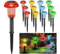 LIANGLOME Solar Garden Lights Outdoor - Red Yellow Bule Green 4 Colors 12 Pack Mushroom Solar Pathway Lights IP65 Waterproof Solar Lights for Outside Patio Decor Yard Walkway and Landscape