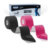 LiangMai Kinesiology Tape Precut (2 Rolls,40 Strips - 5 cm x 5 m) Black + Pink,Waterproof & Durable Sports Tape,Muscle Tape for Pain Relief Muscle Support, Recovery and Physio Therapy