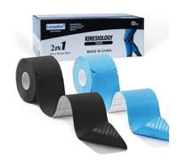 LiangMai Kinesiology Tape Precut (2 Rolls,40 Strips - 5 cm x 5 m) Waterproof & Durable Sports Tape,Muscle Tape for Pain Relief Muscle Support, Recovery and Physio Therapy,Athletic Tape,Black+Blue