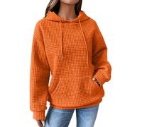 liangp Blanket Hoodie Women, Hoodies for Women UK Waffle Casual Solid Colour Womens Sweatshirts Crew Neck Long Sleeve Tops Orange
