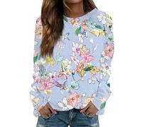 liangp Pink Hoodie, Women's Sweatshirts Elegant Floral Graphic Print Womens Hoodies Preppy Clothes Crew Neck Jumpers Long Sleeve Tops
