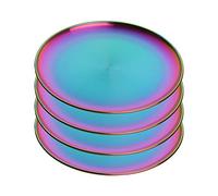 Liangs 4-Piece Stainless Steel Dinner Plates Dessert Salad Plates, 9.1 Inch Round Metal Platter for Camping Barbecue and Baking, Non Toxic Healthy Serving Dishes Dishwasher Safe (Rainbow)