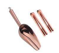 Liangs Stainless Steel Ice Scoop and Ice Tongs Small, Round Bottom Bar Ice Utility Scoop, 6 Inches Serving Tongs with Teeth for Large Cubes, Freezer, Ice Bucket Copper, Set of 3 (Rose Gold)