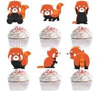 LIANGSS 18-Piece Red Cute Animal Themed Red Panda Cupcake Toppers - Birthday, Baby Shower, Children's Day Decoration