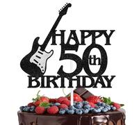 LIANGSS Black Glitter 50th Birthday Guitar Themed Cake Topper - Perfect for 50th Birthday, Anniversary, or Music Themed Party - 1 Count, 6 x 5.5 Inches, Adults & Families, Food Decorating, Cake