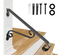 LIANGZ AI Eachome Wrought Iron Handrail Wall Mounted Hand Railing Fit for 1-2 Steps for Outdoor Porch Steps, Black