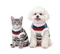 LianLian upin Pet Fleece Pullover Sweatshirt - Rainbow Striped Warm Jumper with Leash Hole for Small Dogs & Cats (XS)