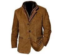 LianMz Men's VintageFaux Leather Blazer Jacket Solid Color Double Layer Design SingleBreasted Outdoor Jacket Dark Brown