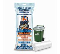 Lianpak 270L Heavy Duty Clear Wheelie Bin Liners, Fits Standard 240L Wheelie Bins, 115 × 160cm, Holds Up To 30kg, Tear Resistant, 40 Micron, Flat Top, UK Made, 10 Bags Per Roll, 40 Bags (4 Rolls)
