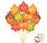 LIANRISES 10pcs Thanksgiving Foil Balloons, Pumpkin, Maple Leaf, Pine Cones Autumn Balloon, Fall Themed Decorations for Birthday Party, Baby Shower, Festival, Christmas, Halloween with 10m Ribbon