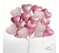 LIANRISES 18pcs Pink Heart Balloons 18 Inch, Love Heart Shaped Foil Balloons for Girls Women, Baby Shower Birthday Anniversary Engagement Wedding Party Valentines Day Decorations, with 10m Ribbon
