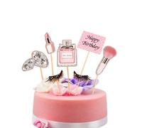 LIANRISES 35pcs Makeup Cake Toppers Cupcake Toppers Birthday Cake Toppers Personalised Cupcake Toppers Lipstick Diomand Eyelash Perfume Girls Cake Topper Cake Decorations