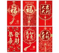 LIANRISES 36pcs Chinese New Year Red Envelopes Money, 9x17cm New Year Red Packets, Traditional Lucky Money Envelopes Hong Bao, for Cash, Party Wedding Chinese Lunar Year Spring Festival, 6 Designs