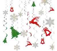 LIANRISES 36pcs Christmas Ceiling Decorations Indoor, 90s 80s Christmas Hanging Swirls Party Decorations Foil, xmas Tree, Bell, Reindeer, Snowflake for Birthday Holiday