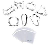 LIANRISES 7pcs Halloween Stainless Steel Cookie Cutters Set, with 100pcs Cellophane Bags, Baking Tools for Kids, Autumn Biscuit Cutter, Halloween Ghost Pumpkin Fondant Cutters