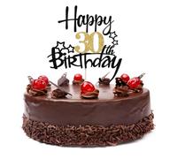 LIANRISES Happy 30th Birthday Cake Topper for Men and Women, Glitter Black and Golden