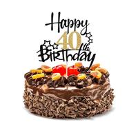 LIANRISES Happy 40th Birthday Cake Topper Decorations for Men and Women, Glitter Black and Golden